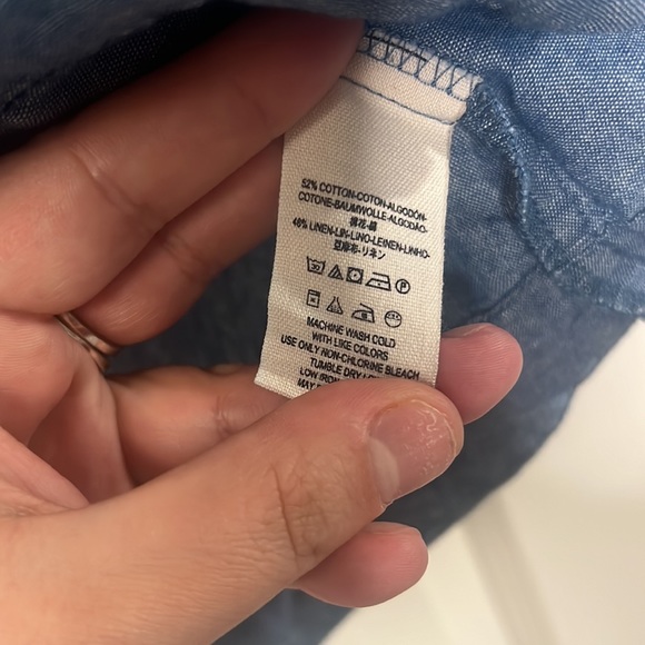 Free People denim chambray blue off the shoulder 3/4 sleeve oversized top S - Picture 6 of 7